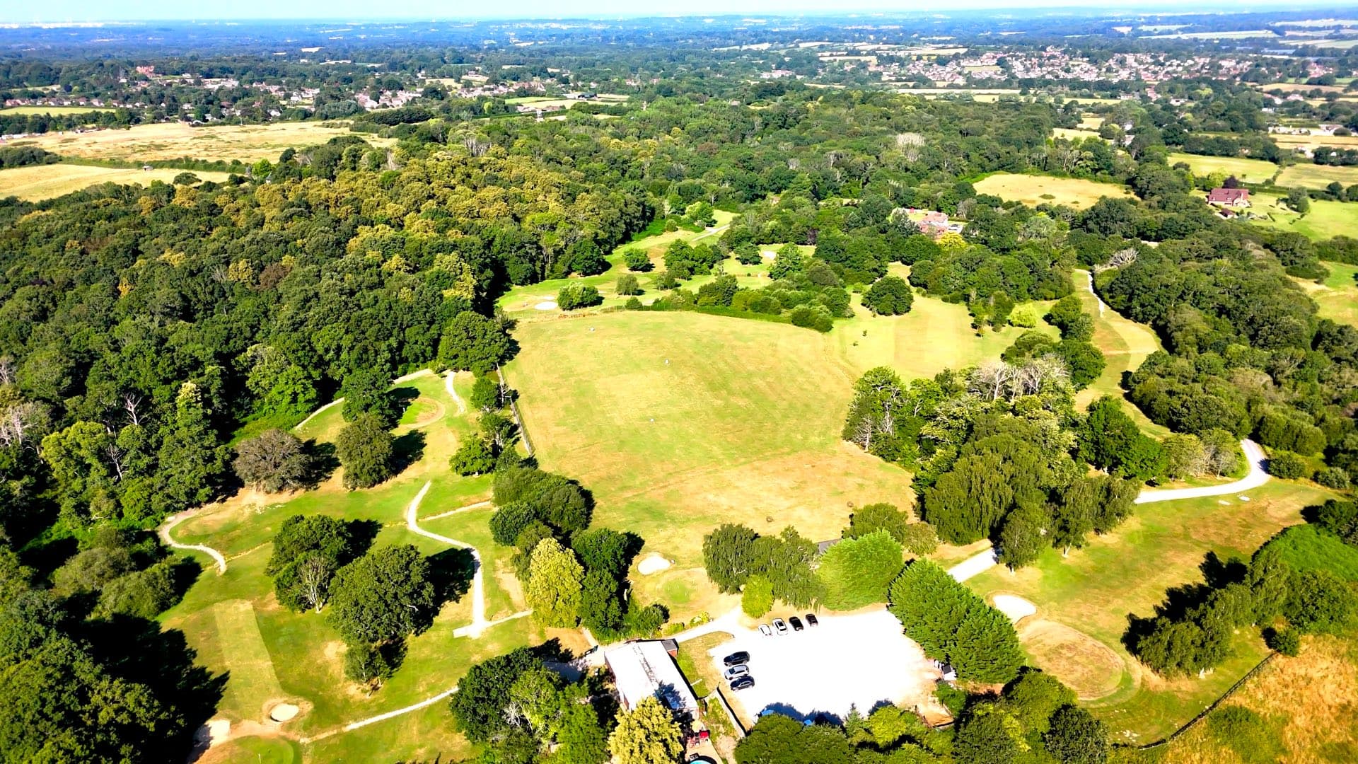 Aerial view of holes 1 to 9 at Swanmore Golf Centre